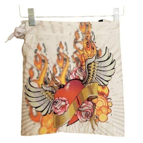 Women Swim Shorts Swimwear S Surf 2" Volley Shorts Winged Heart Flamesl NWOT - Picture 6 of 8